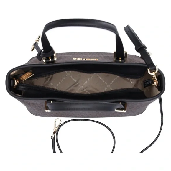 Michael Kors Jet Set XS Carryall Tote Crossbody Brown MK Logo Signature Black - Picture 7 of 11